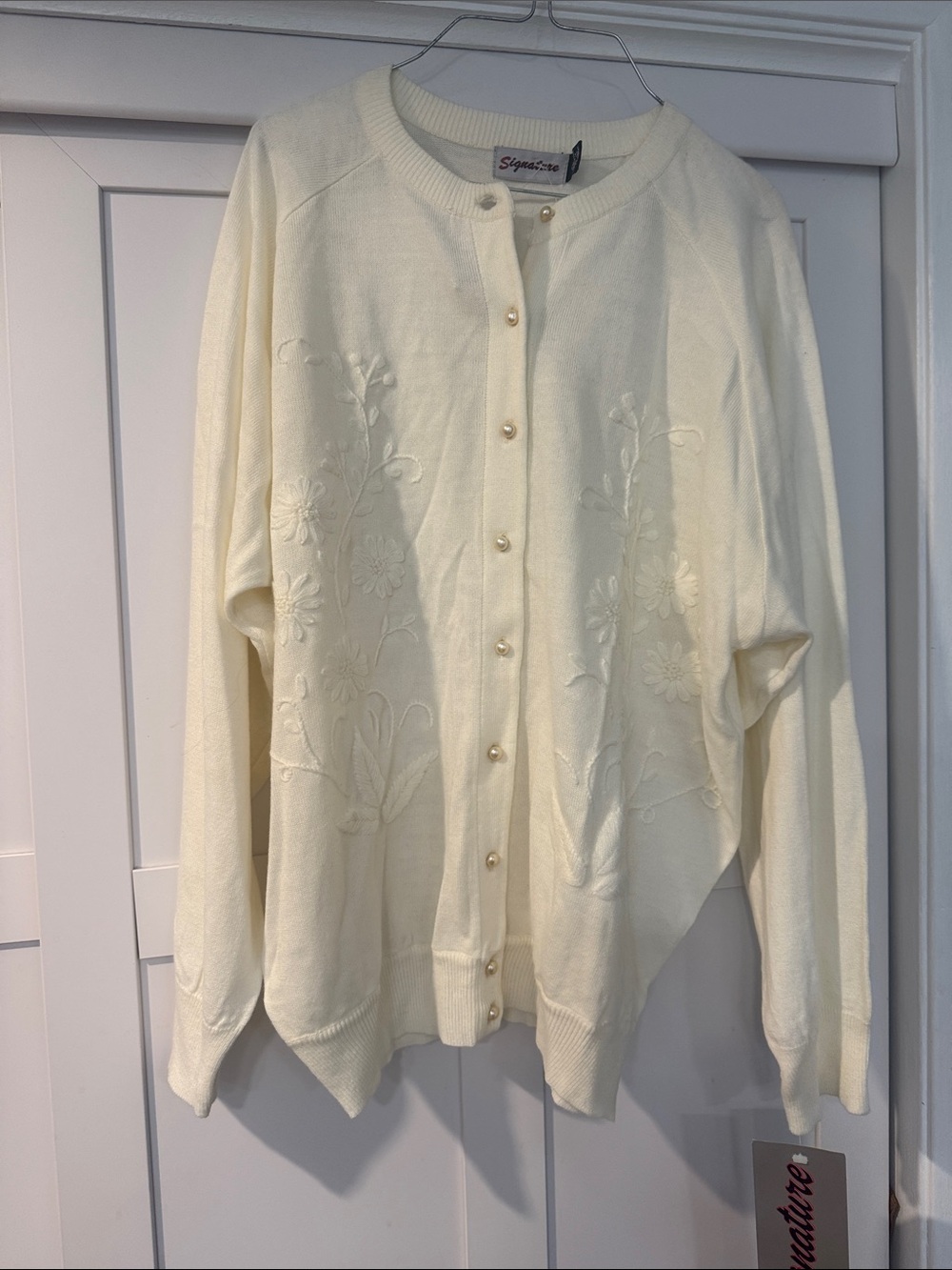 Vintage Signature Ivory Floral Embroidered Button-Up Cardigan